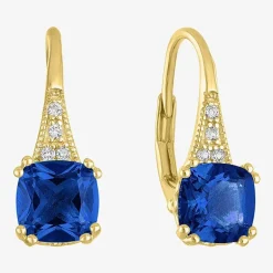 Gemstone 14K Gold Over Silver Cushion Drop Earrings