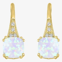 Gemstone 14K Gold Over Silver Cushion Drop Earrings