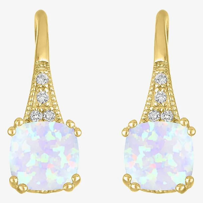 Gemstone 14K Gold Over Silver Cushion Drop Earrings