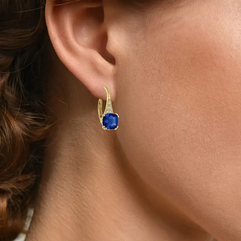 Gemstone 14K Gold Over Silver Cushion Drop Earrings