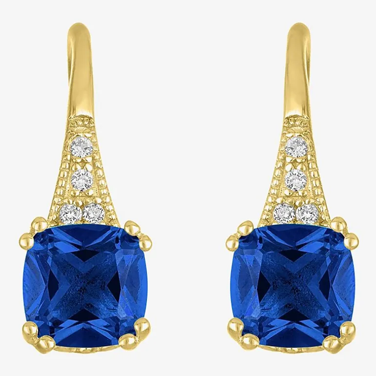 Gemstone 14K Gold Over Silver Cushion Drop Earrings