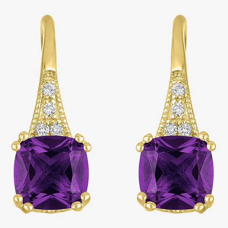Gemstone 14K Gold Over Silver Cushion Drop Earrings