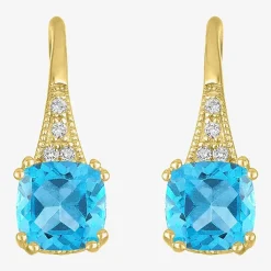 Gemstone 14K Gold Over Silver Cushion Drop Earrings