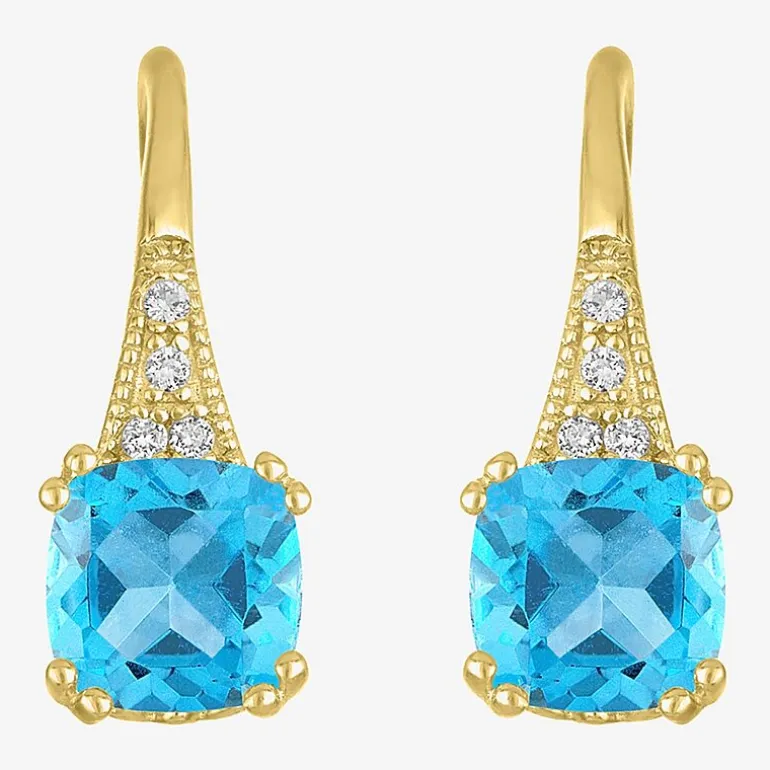 Gemstone 14K Gold Over Silver Cushion Drop Earrings