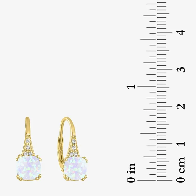 Gemstone 14K Gold Over Silver Cushion Drop Earrings