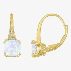 Gemstone 14K Gold Over Silver Cushion Drop Earrings