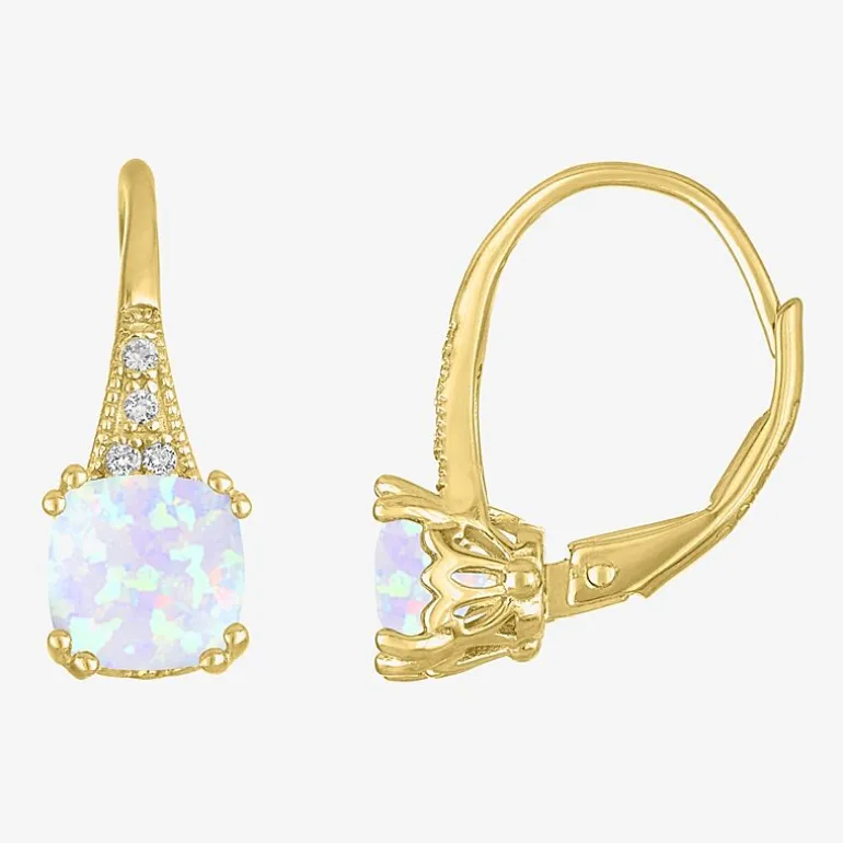 Gemstone 14K Gold Over Silver Cushion Drop Earrings