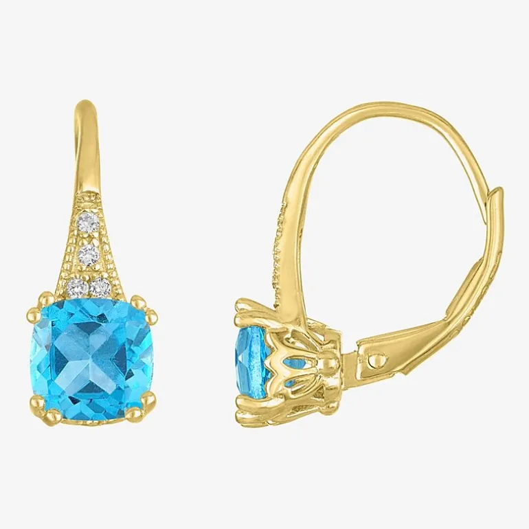 Gemstone 14K Gold Over Silver Cushion Drop Earrings