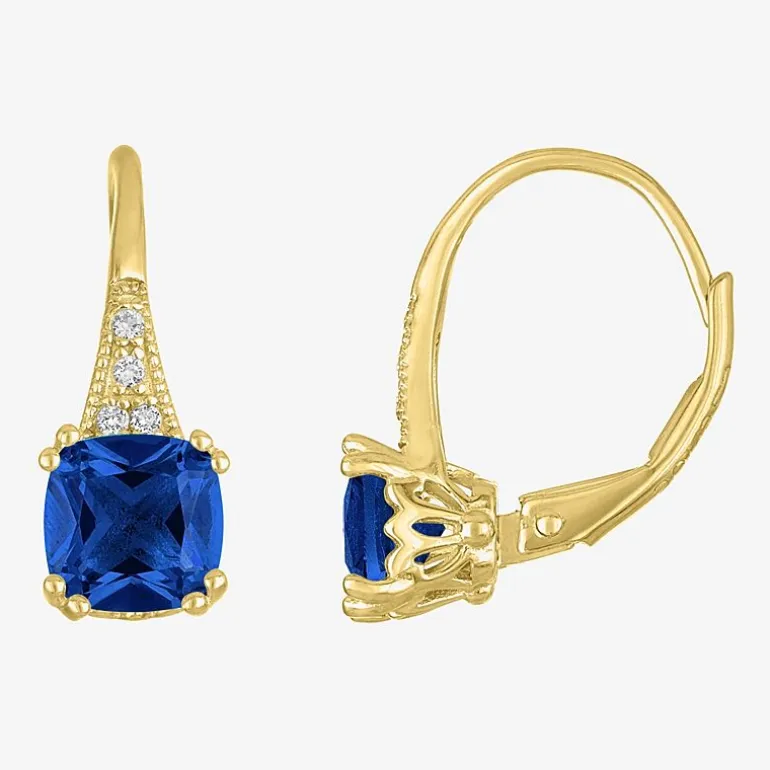 Gemstone 14K Gold Over Silver Cushion Drop Earrings