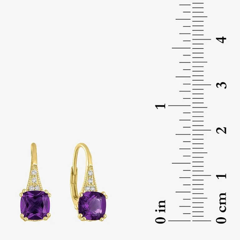 Gemstone 14K Gold Over Silver Cushion Drop Earrings