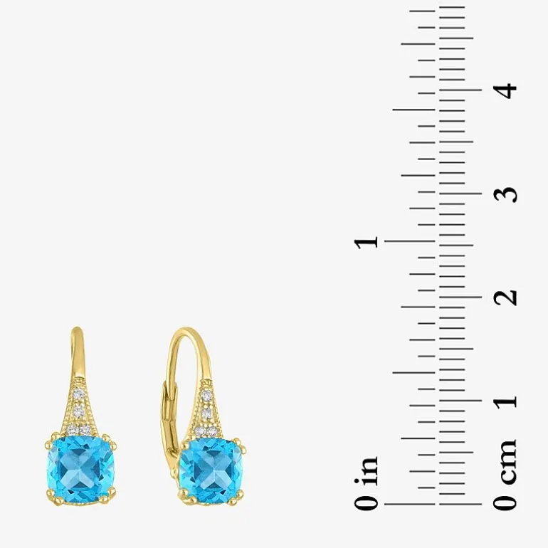 Gemstone 14K Gold Over Silver Cushion Drop Earrings