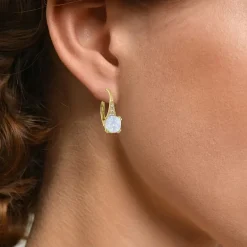 Gemstone 14K Gold Over Silver Cushion Drop Earrings