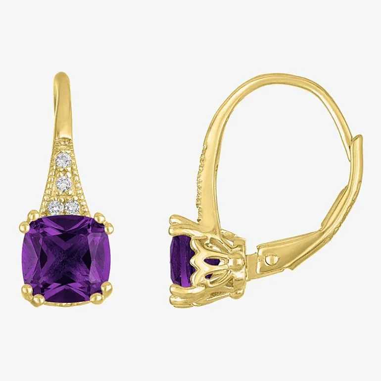 Gemstone 14K Gold Over Silver Cushion Drop Earrings