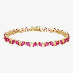 Gemstone 18K Gold Over Silver 7.25 Inch Tennis Bracelet