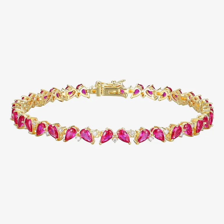 Gemstone 18K Gold Over Silver 7.25 Inch Tennis Bracelet
