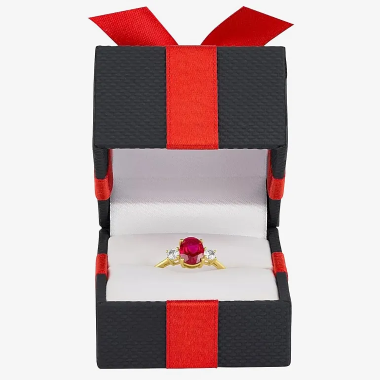 Gemstone 10K Gold 3-Stone Oval Cocktail Ring