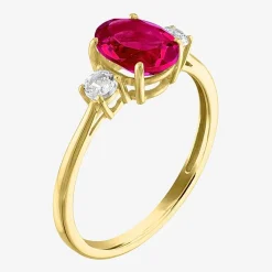 Gemstone 10K Gold 3-Stone Oval Cocktail Ring