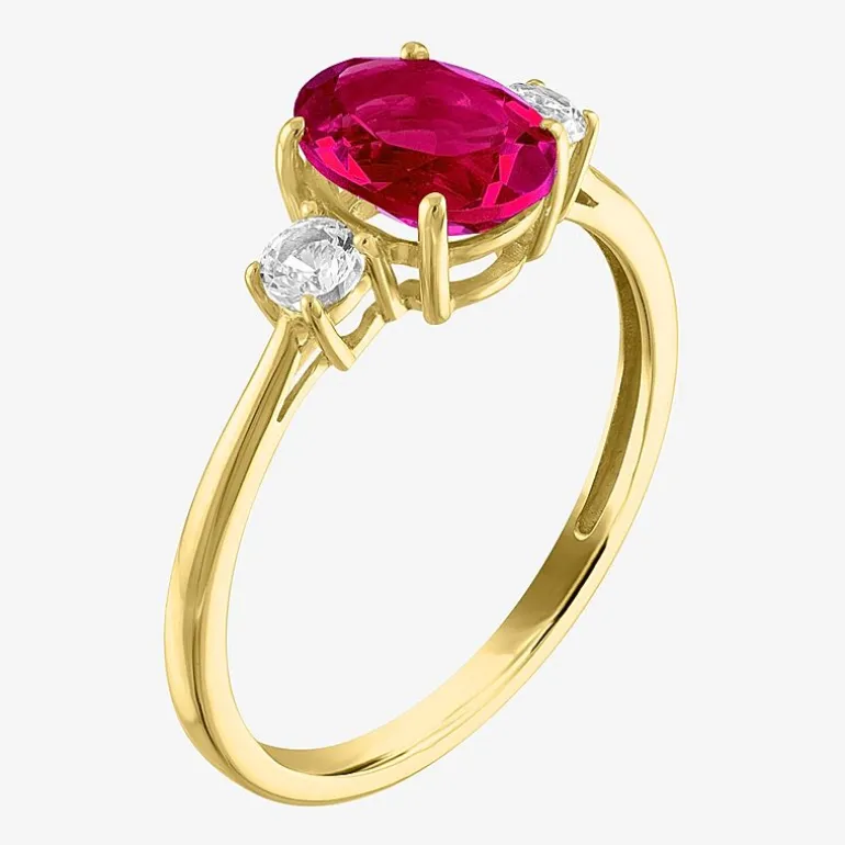 Gemstone 10K Gold 3-Stone Oval Cocktail Ring
