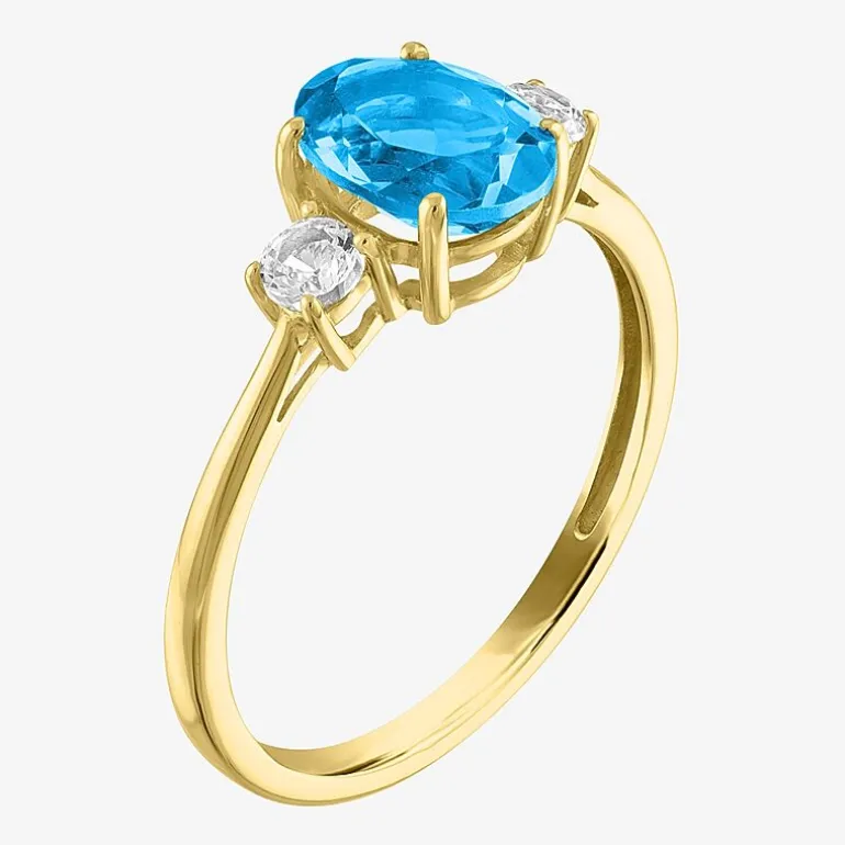 Gemstone 10K Gold 3-Stone Oval Cocktail Ring