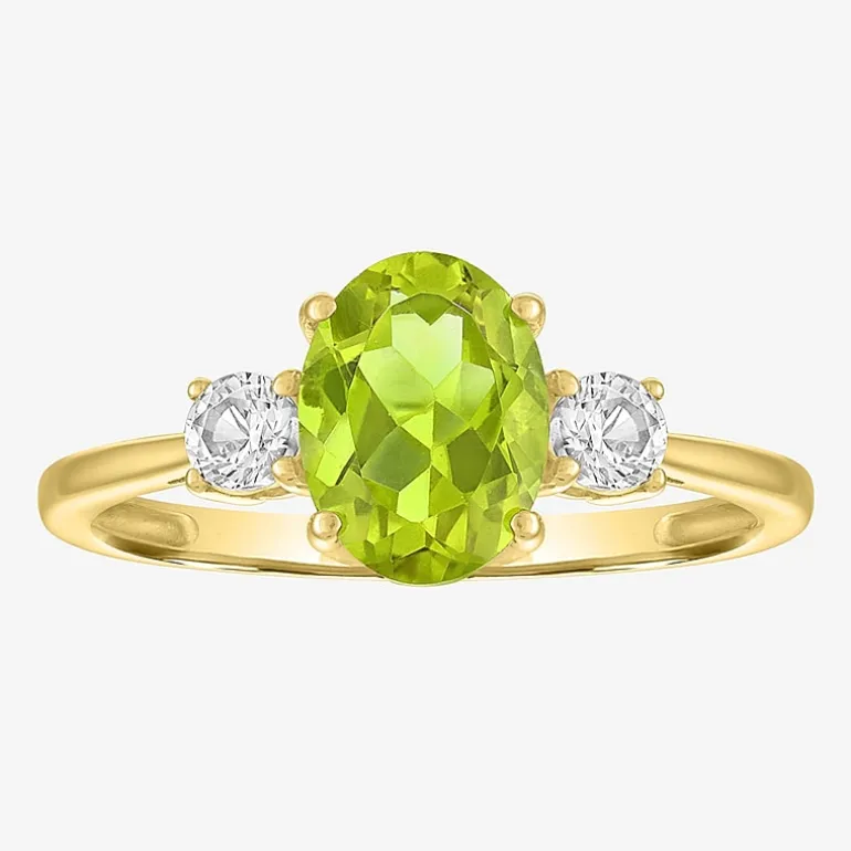Gemstone 10K Gold 3-Stone Oval Cocktail Ring