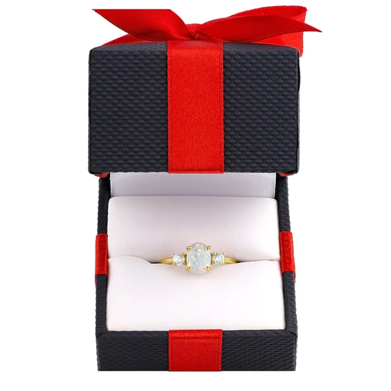 Gemstone 10K Gold 3-Stone Oval Cocktail Ring