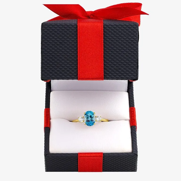 Gemstone 10K Gold 3-Stone Oval Cocktail Ring