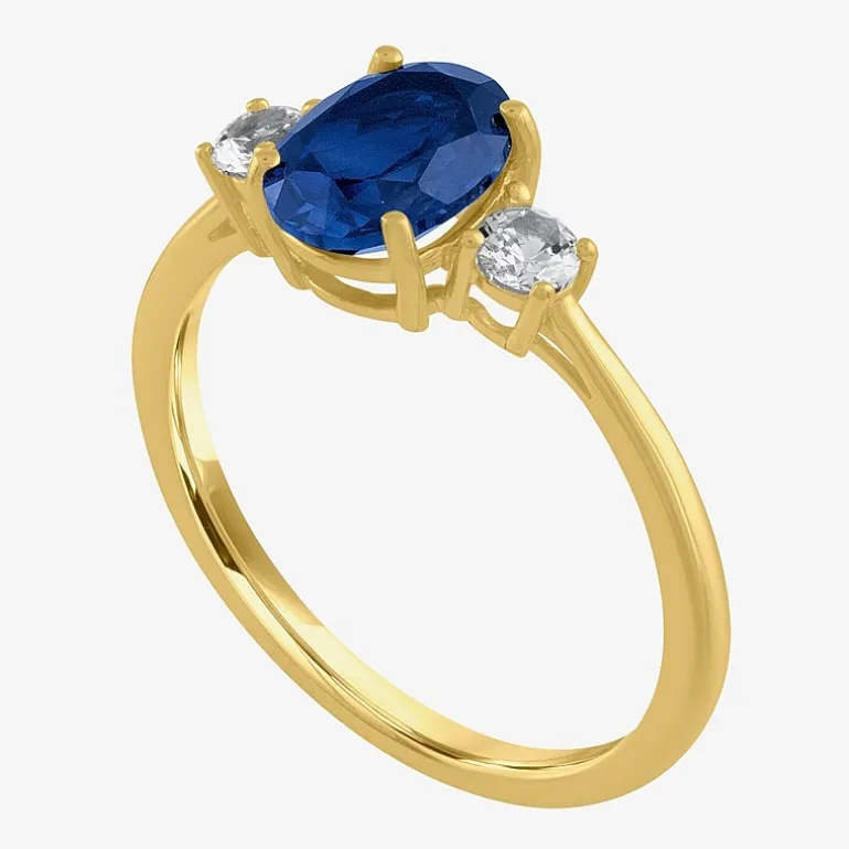 Gemstone 10K Gold 3-Stone Oval Cocktail Ring