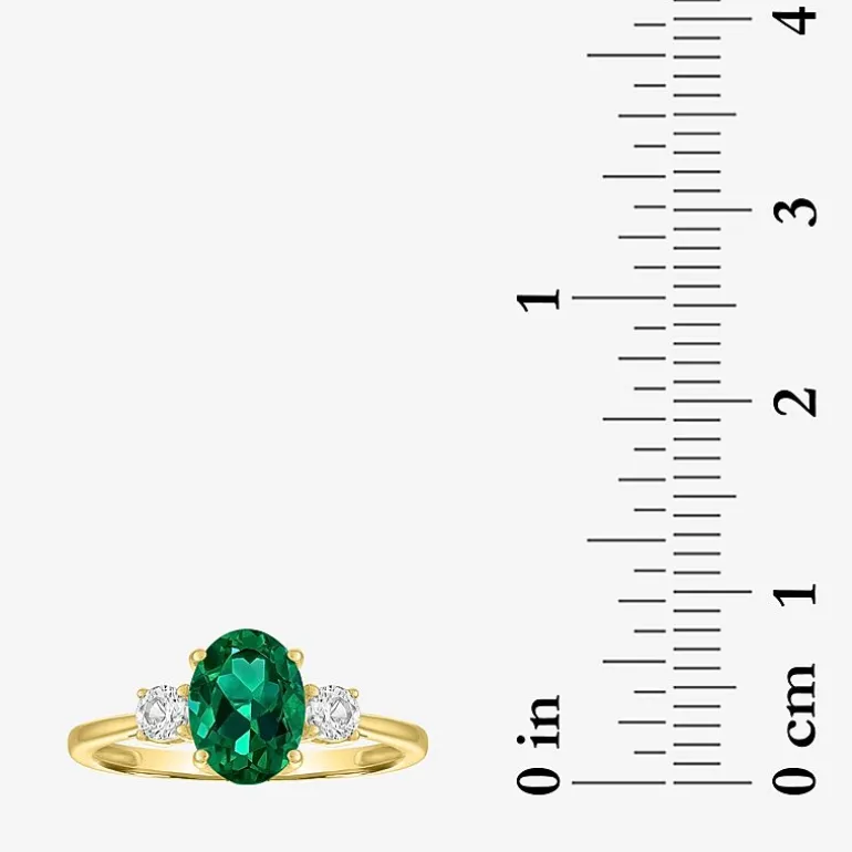 Gemstone 10K Gold 3-Stone Oval Cocktail Ring