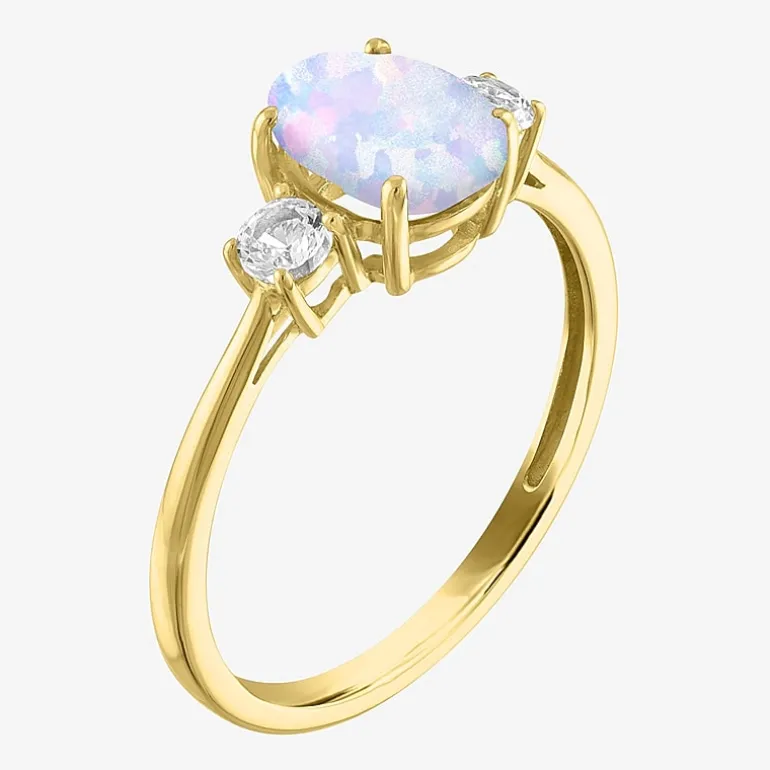 Gemstone 10K Gold 3-Stone Oval Cocktail Ring