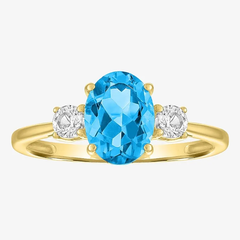 Gemstone 10K Gold 3-Stone Oval Cocktail Ring