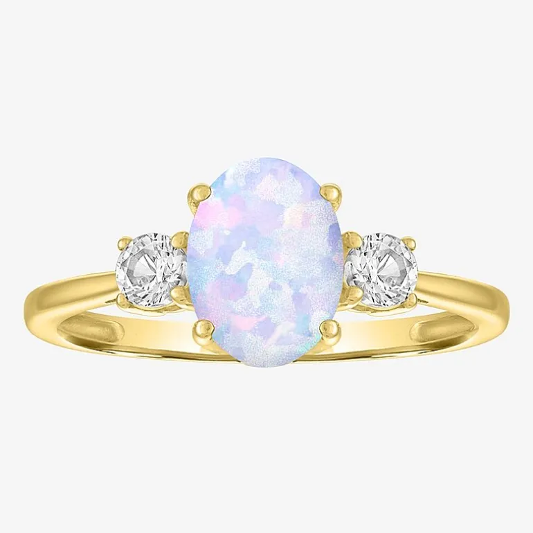 Gemstone 10K Gold 3-Stone Oval Cocktail Ring