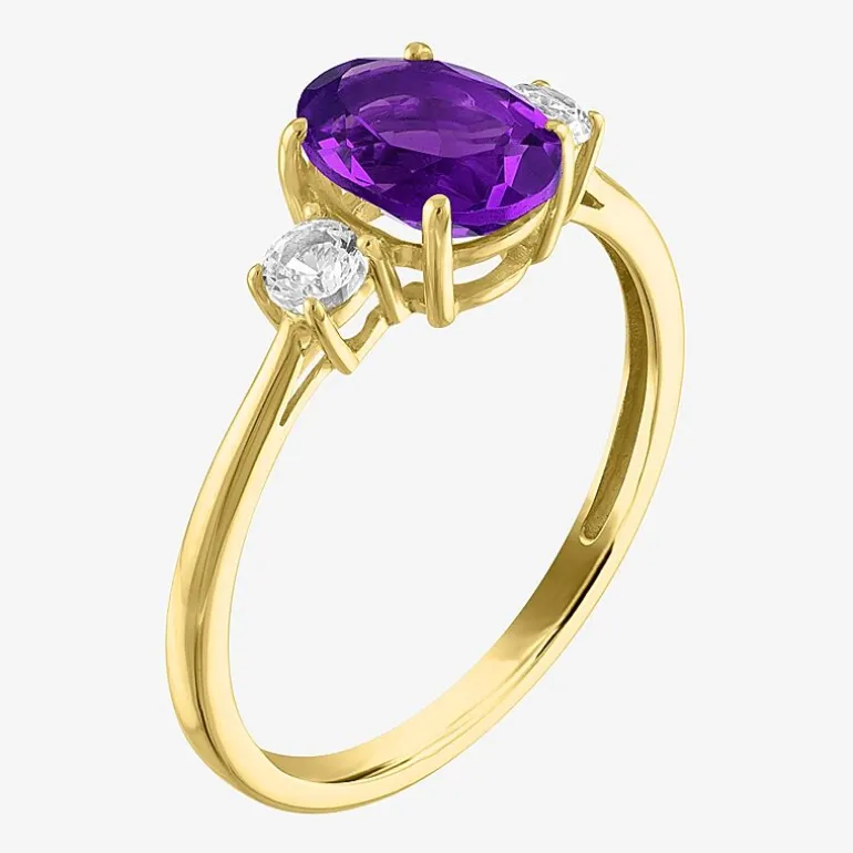 Gemstone 10K Gold 3-Stone Oval Cocktail Ring