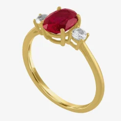 Gemstone 10K Gold 3-Stone Oval Cocktail Ring