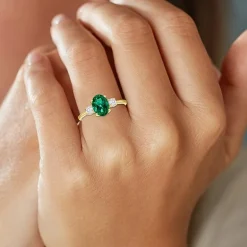 Gemstone 10K Gold 3-Stone Oval Cocktail Ring