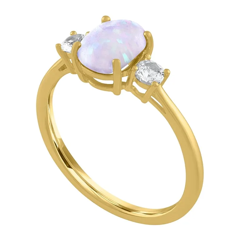 Gemstone 10K Gold 3-Stone Oval Cocktail Ring