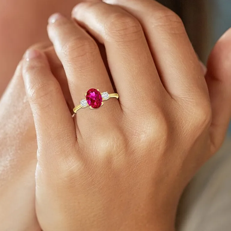 Gemstone 10K Gold 3-Stone Oval Cocktail Ring