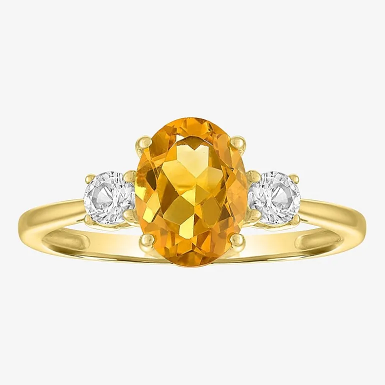 Gemstone 10K Gold 3-Stone Oval Cocktail Ring