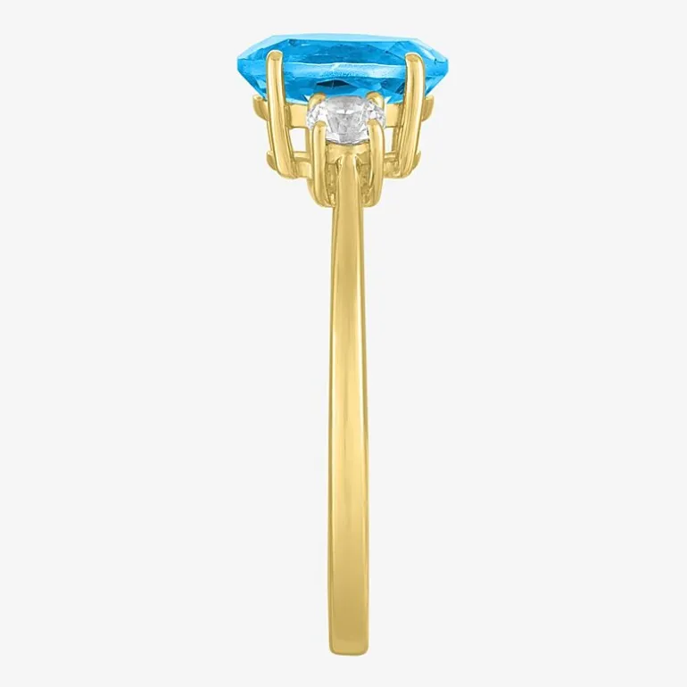 Gemstone 10K Gold 3-Stone Oval Cocktail Ring