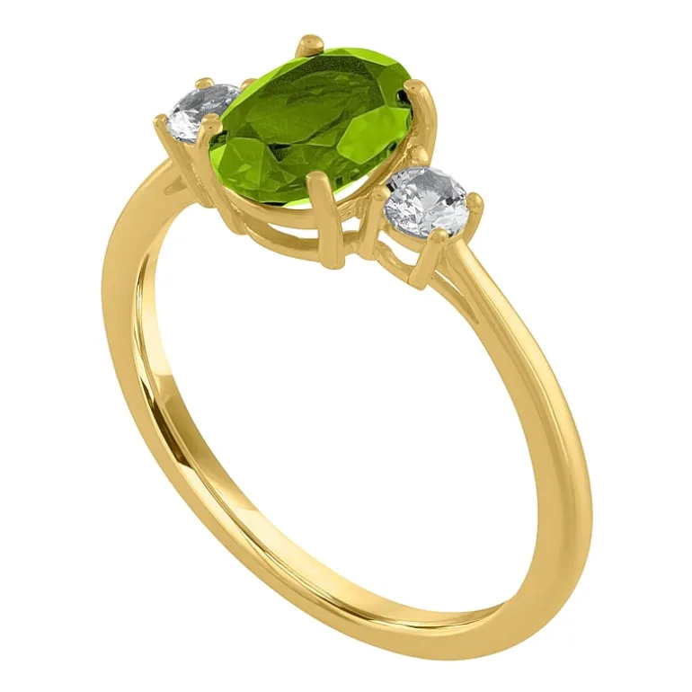 Gemstone 10K Gold 3-Stone Oval Cocktail Ring