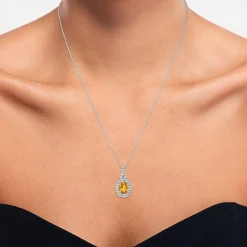 Gemstone & Lab-Created White Sapphire Sterling Silver Halo Pendant Necklace