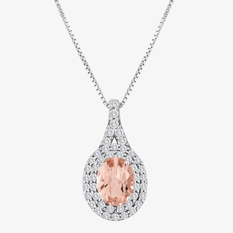 Gemstone & Lab-Created White Sapphire Sterling Silver Halo Pendant Necklace