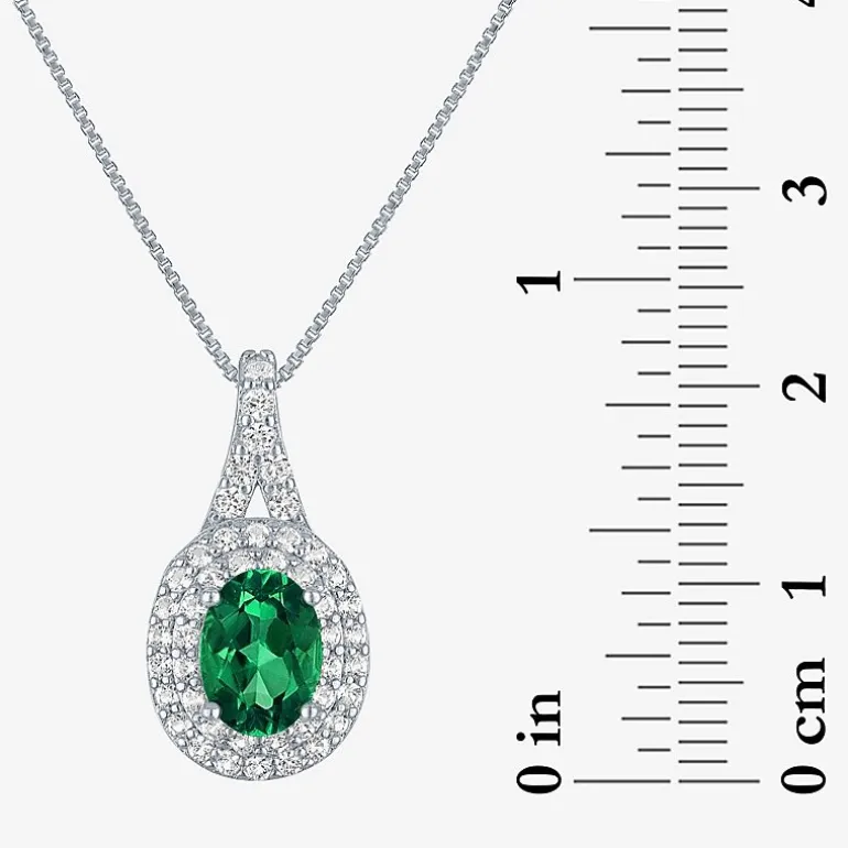 Gemstone & Lab-Created White Sapphire Sterling Silver Halo Pendant Necklace