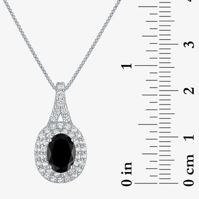 Gemstone & Lab-Created White Sapphire Sterling Silver Halo Pendant Necklace