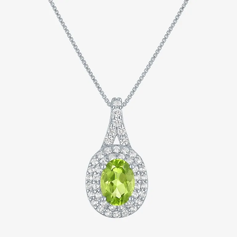 Gemstone & Lab-Created White Sapphire Sterling Silver Halo Pendant Necklace
