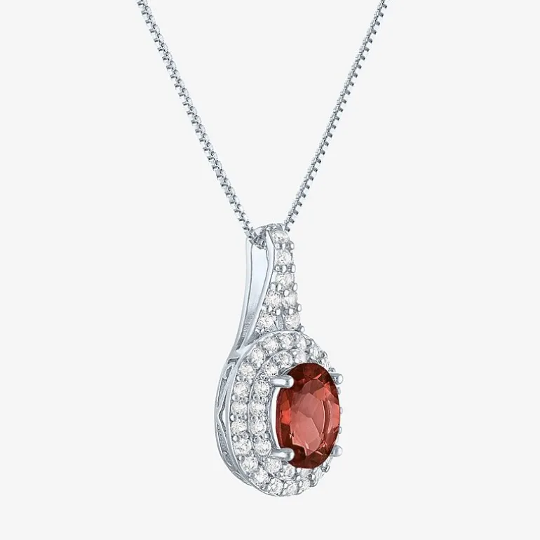 Gemstone & Lab-Created White Sapphire Sterling Silver Halo Pendant Necklace