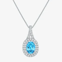 Gemstone & Lab-Created White Sapphire Sterling Silver Halo Pendant Necklace