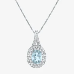 Gemstone & Lab-Created White Sapphire Sterling Silver Halo Pendant Necklace