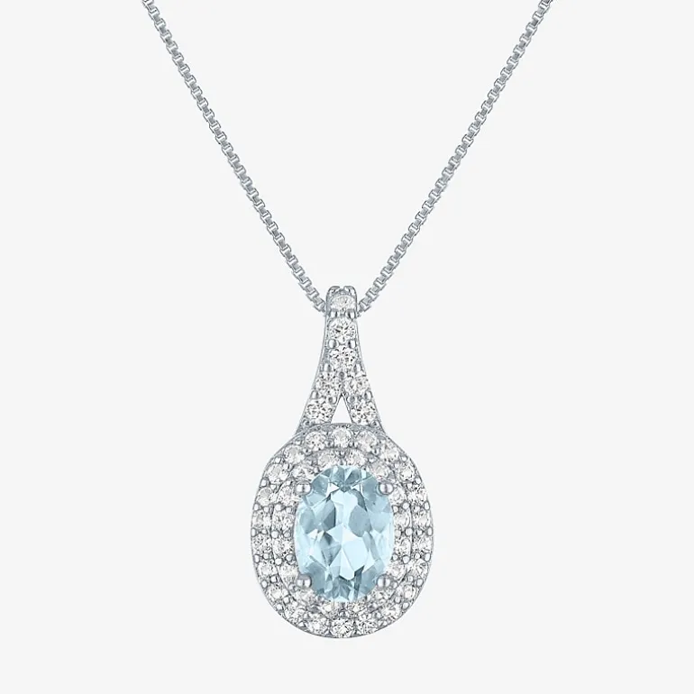 Gemstone & Lab-Created White Sapphire Sterling Silver Halo Pendant Necklace