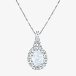 Gemstone & Lab-Created White Sapphire Sterling Silver Halo Pendant Necklace