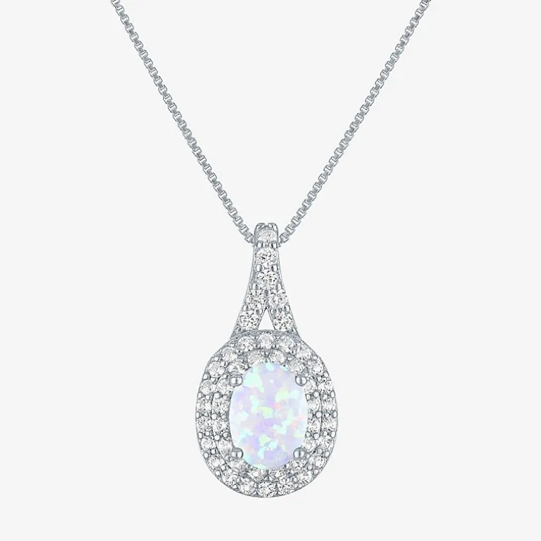 Gemstone & Lab-Created White Sapphire Sterling Silver Halo Pendant Necklace